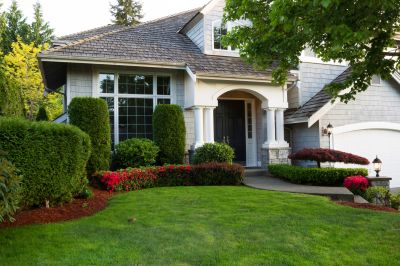 Residential Front Yard with Trimmed Shrubs